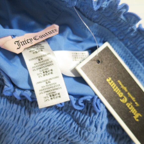 NWT Juicy Couture Blue Smocked Strapless Cover Up Tube Dress Ruffle Hem M - Picture 14 of 15